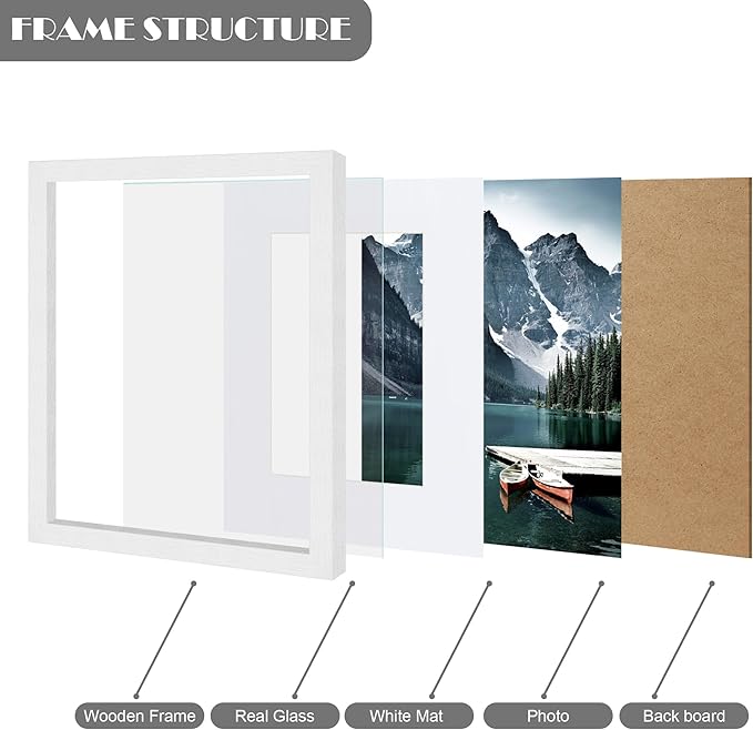 8x10 White Picture Frames set of 3, Made of Wooden and Glass Photo frame - Displays Picture 5x7 with Mat or 8 x 10 without Mat, Desktop & Wall Collage Frame set