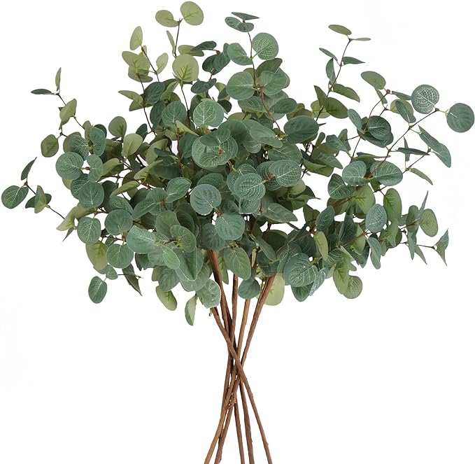 Beferr 6Pcs Artificial Eucalyptus Stems Greenery Stems 24" Tall Fake Plants Decor Faux Floral Stems for Vase Home Party Wedding Decorations