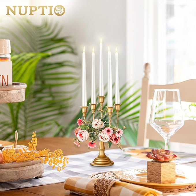 NUPTIO Candelabra Candle Holder Gold Metal Candlestick Stand, Elegant Curly Vine Candle Stick Holders Candelabra Center Piece for Wedding Event Party Dining Table Home Decor