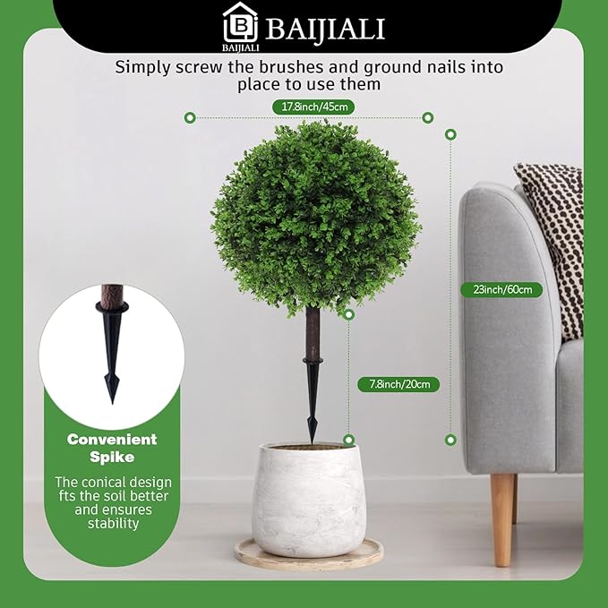 BAIJIALI Artificial Trees,2 Set of 16'' UV Resistant Fake Evergreen Shrubs Bushes Plants (Eucalyptus, 2 Packs)