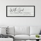 ZZJJHYWGQ Bible Verse Wall Decor With God All Things Are Possible 32"×12" Christian Religious Home Inspirational Print Catholic Sign for Living Room Religious Faith Large Hanging Art (Black)