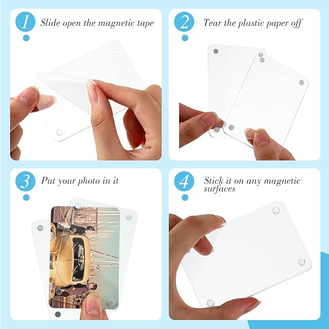 Remerry 48 Pcs Acrylic Fridge Magnetic Frames for Photos Compatible with Polaroid Instax Mini Pictures Double Sided Clear Refrigerator Magnetic Frame for Family Friend Holiday Gift, 2.36 x 3.54 Inch