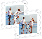 Acrylic Magnetic Picture Frames 4x4-2Pack Clear Freestanding Photo Frame.Double-Sided Scalloped Edges, 10+10mm Thick Block, for Modern Desktop Display &Perfect for Gifts (2 Pack, 4X4)