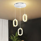 Dimmable Oval Pendant Light Modern LED Pendant Lights for Kitchen Island Adjustable Crystal Ring Chandelier for Dining Room Bedroom Living Room 3-Light Silver