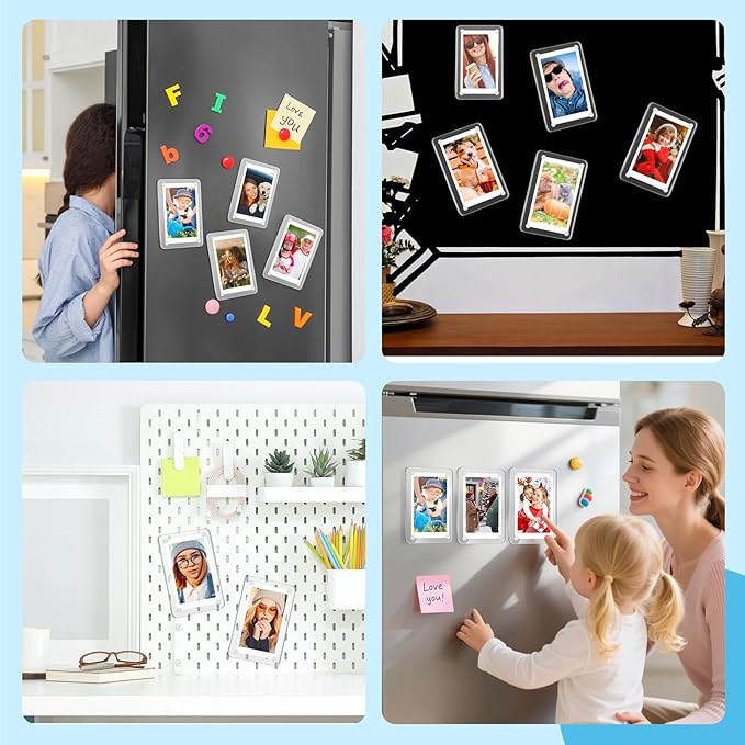 Remerry 48 Pcs Acrylic Fridge Magnetic Frames for Photos Compatible with Polaroid Instax Mini Pictures Double Sided Clear Refrigerator Magnetic Frame for Family Friend Holiday Gift, 2.36 x 3.54 Inch