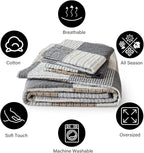 PANGUSHAN Twin Size Quilt Set,100% Cotton Quilt,Patchwork Plaid Quilt Bedding Set Bedspreads,Gray(Grey)/Black/Tan/White/Cream Quilt for Twin Bed,Reversible Lightweight Comforter Bed Set,2 Pieces