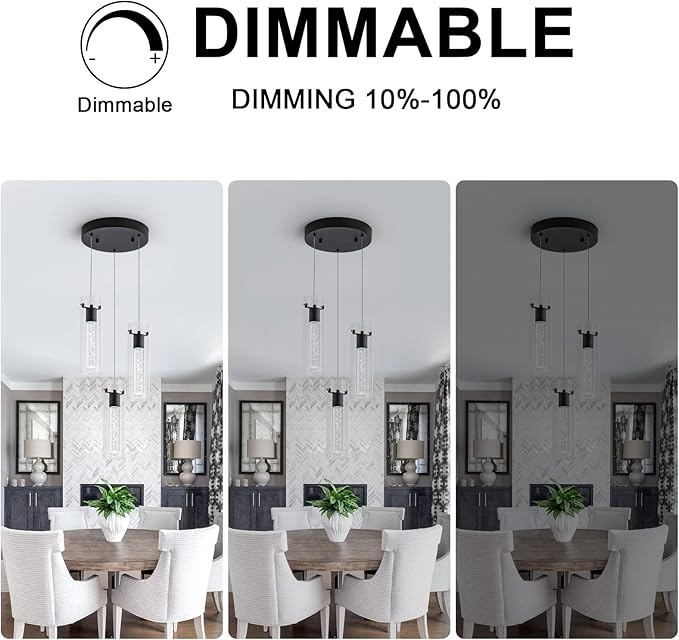 Kitchen Lighting Pendant, Modern Pendant Light with Black Finish, Pendant Lights for Kitchen Island Restaurant, Dining Room(3 Light)