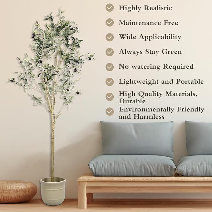Artificial Olive Tree 6 ft Natural Olive Branches and Realistic Leaves for Modern Home Office Living Room Floor Decor 71 Inch