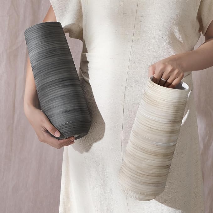 ALMA 13 inch Tall Black Vase Home Decor Trends for 2025, Large Grey Vase for Centerpieces Fits for Mid Century Modern Decor, Ceramic Floor Vases for Black Bathroom, Dining Table, Living Room