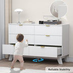 Fluted 6 Drawer Dresser, 47.2" Wide Modern Boho Chest of Drawers, Wooden Storage Dresser TV Stand for Bedroom, Living Room, Closet, Hallway, Curved Profile Design