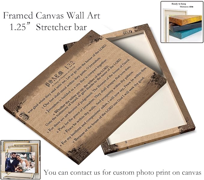 Christian Canvas Wall Decor Psalm 122 Framed Wall Decoration Inspirational Wall Decor for Home Office