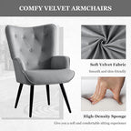 Furnimart Grey Velvet Accent Chair Mid Century Modern Living Room Chairs; Comfy Armchair Leisure Vanity Guest Wingback Chair for Office Study Vanity Bedroom Waiting Room