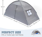 Gray Twin Bed Tent for Kids Indoor Fort - Magical Dream Tents for Boys Pop Up Toddler Bed Canopy for Girls Bunk Bed Tent for Top Bunk - Sensory Sleep Pod for Kids Educational