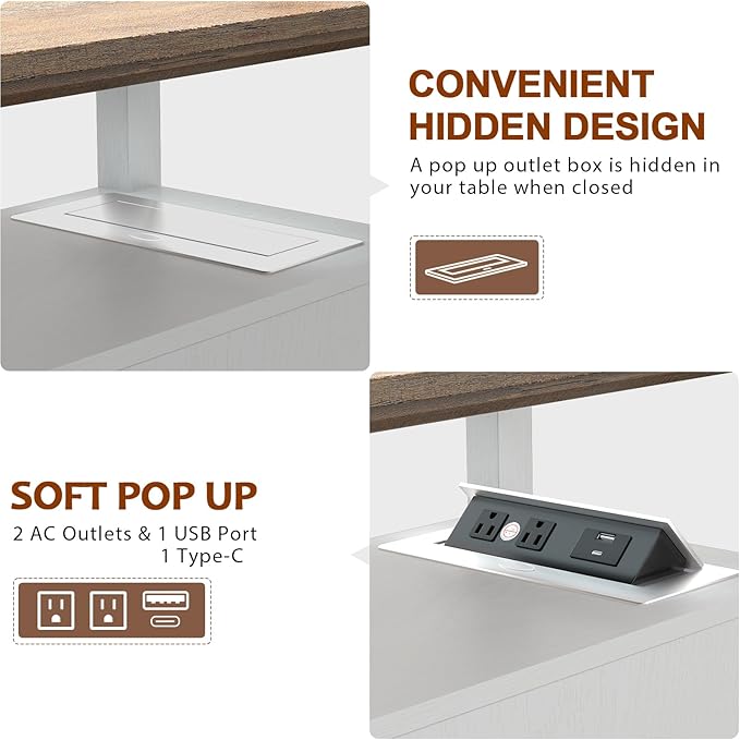 HIFYOBRO Narrow End Table with Flip Top Charging Station and 2 Drawers, Type-C & USB Port & Power outlets, Wooden Storage Cabinet, Side Table with Storage for Living Room and Bedroom (White)