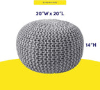 Pouf Ottoman Foot Rest Stuffed – 20” Diameter x 14” Tall Cozy Floor Pouf for Living Room, Bedroom, Nursery & More – 100% Cotton Knit Shell, EPS Bead Filled Footrest & Accent Chair, Gray