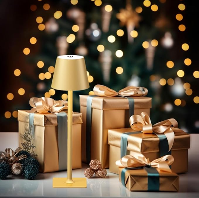 4 Pack Gold Cordless Table Lamps for Gifts, Portable Rechargeable Lamp, 6000mAh Battery Operated lamps, 3 Color Dimmable LED Table Light for Holiday, Christmas, Graduation Gifts, Teacher Gifts