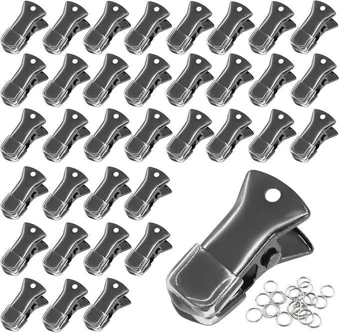 35 Pack Mini Metal Alligator Clips for Crafts Non-Slip Silicone-Coated Retro DIY Badge Small Clips (Glossy Black)