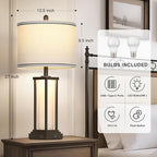 27" Tall Vintage Table Lamps with USB C+A & Outlet,Brown End Table Lamp Set of 2 for Living Room,Rustic Bedside Lamps with Frosted Glass Night Light for Bedroom Nightstand,Oil-Rubbed Bronze