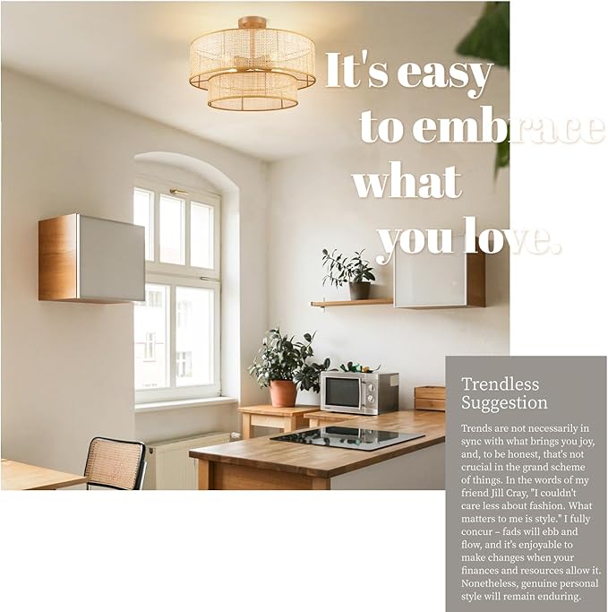 Hamilyeah 20 inch Ceiling Light Fixture Flush Mount Double Layer, Boho Light Fixture Ceiling Mount Wicker Shade, Bamboo Woven Rattan Light Fixture Ceiling for Living Room, Bedroom, Dining Room