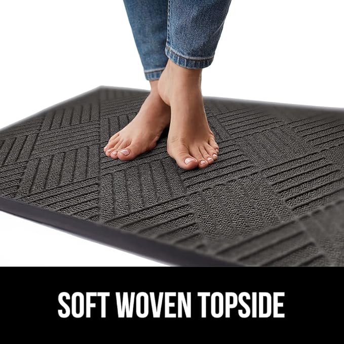 GORILLA GRIP 100% Waterproof All-Season WeatherMax Doormat, 34x58, US Designed Natural Rubber, Stain and Fade Resistant, Low Profile Indoor Outdoor Door Mats, Easy Clean Patio Mat, Gray Diamond