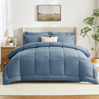 CozyLux King Size Comforter Set Mineral Blue, 7 Pieces Bed in a Bag, Blue Comforter King Size, All Season Bedding Sets with Stitch Quilted Comforter, Flat Sheet, Fitted Sheet, Pillowcases