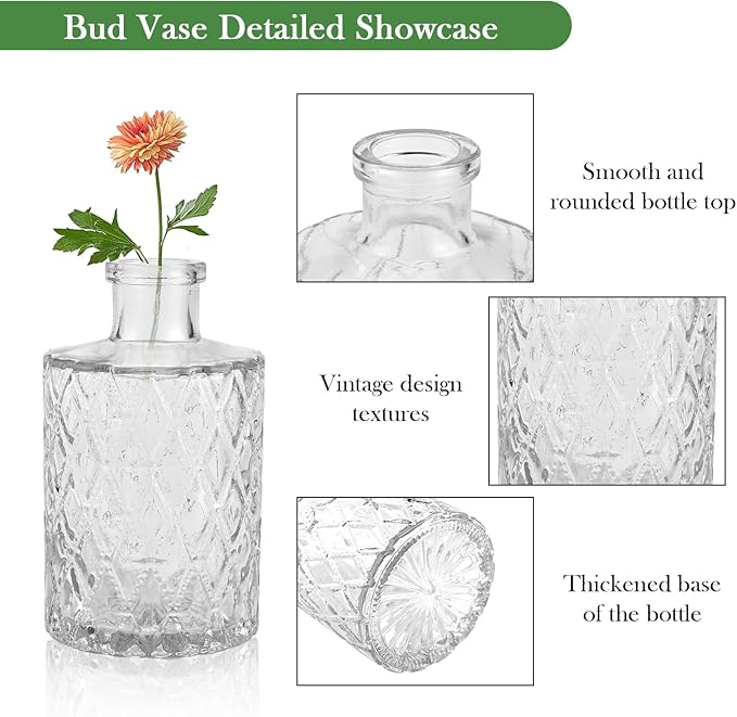 16pcs Glass Bud Vase, Small Vase for Flower, Clear Flower Vases for Centerpieces, Mini Vintage Vase in Bulk for Wedding Table Home Decoration