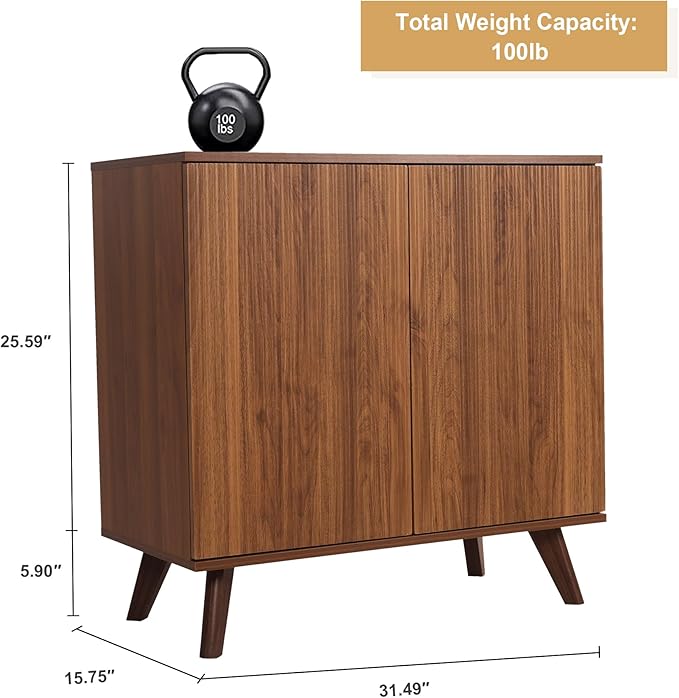 Modern Sideboard Buffet Cabinet Console Table, Accent Storage Cabinet Credenza Buffer Cabinets with 4 Fluted Doors for Kitchen Dining Living Room Entryway (Walnut)