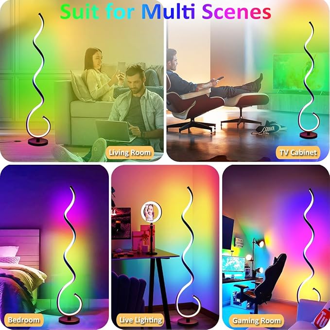BESKEITE RGB Spiral Floor Lamps for Living Room, Smart LED Corner Floor Lamp for Bedroom with Remote APP Control, Modern Standing Lamp with Music Sync Color Changing Mood Lighting for Home Decor