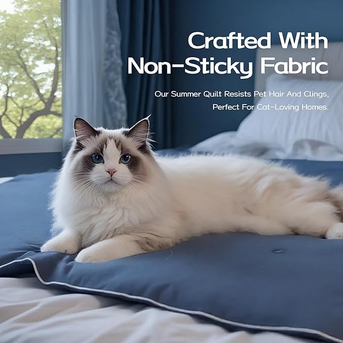 Queen Cooling Comforter with Tencel™ Fill for Hot Sleepers & Night Sweats - Lightweight, Breathable, Double-Sided Cold Blanket All Season Thin Bedding (Blue, Full 90"x 90")