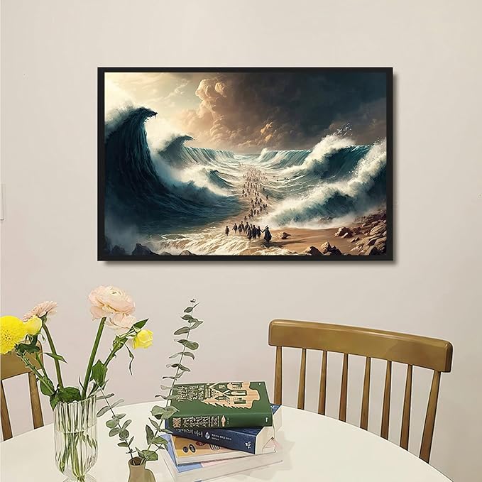 XWNLTEPK Moses Parted Red Sea Figures Jesus Bible Art Modern Poster Jesus Print Art Bible Home Decor Boho Wall Christian Canvas Art Poster