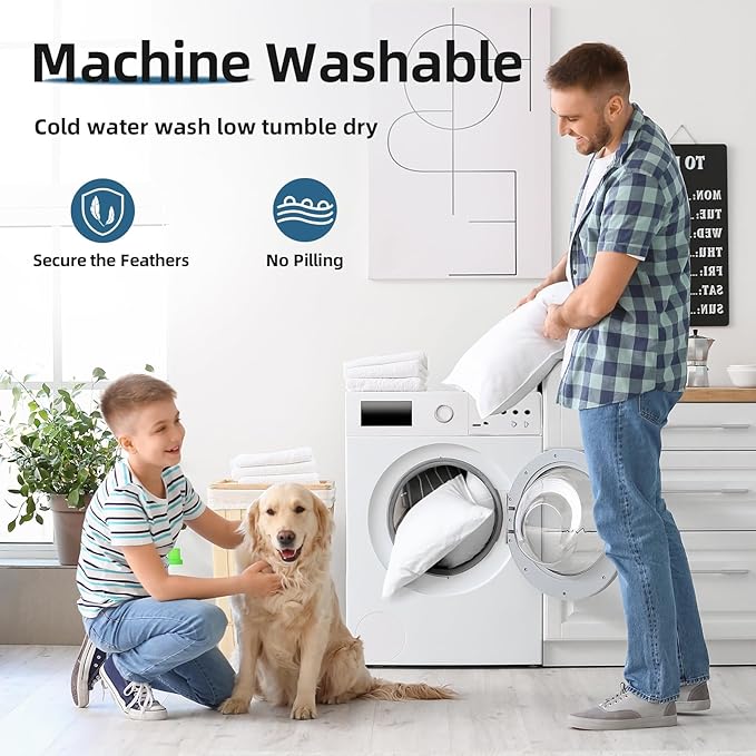 YSTHER 22x22Euro Pillow Inserts Set of 2, Premium Down Feather Pillows for Couch & Bed - Hypoallergenic, Machine Washable, Fluffy Decorative Throw Pillow Inserts (White)