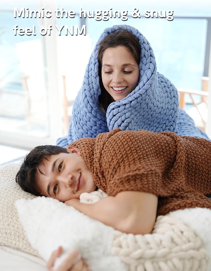 YnM Chunky Throw Blanket, Medium-Weight, Hand Knitted, Skin Friendly, Ventilated and Breathable, Machine Washable, Home Décor Piece for Couch, Sofa and Bed (Cerulean Blue, 60x80 Inch)