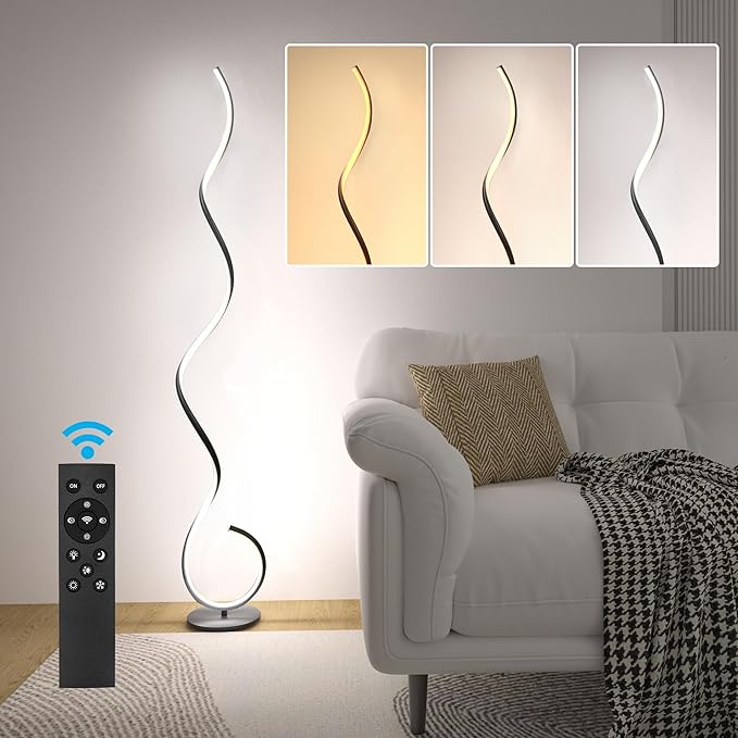 CHICLUX Spiral Floor Lamp, Dimmable LED Floor Lamp with 3 Color Temperatures, Ultra Bright, Modern Standing Tall Lamp with Remote Reading Floor Lamp for Living Room Bedroom Office