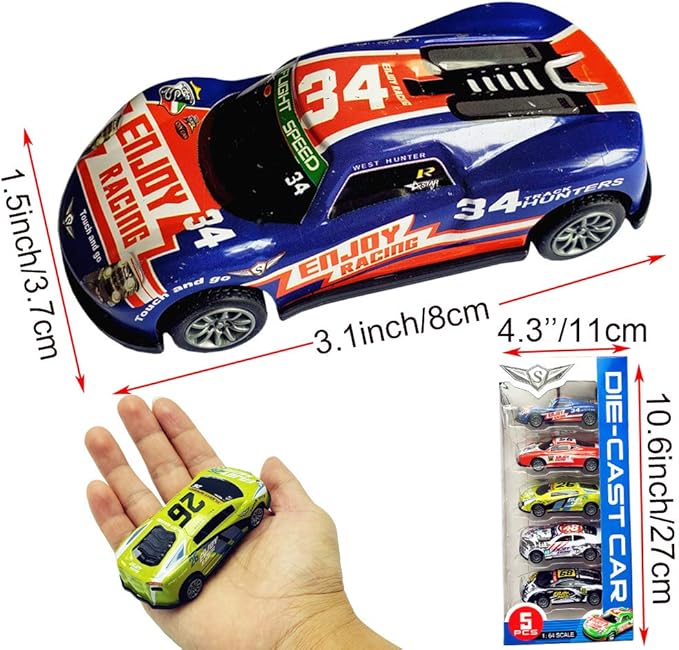Pull Back Racing Cars Die cast Race Car Vehicles,3 Inch Metal Friction Powered Car Toys for Toddlers, Set of 5 (Racing Cars)
