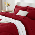 CozyLux Queen Comforter Set Dark Red - Bed in a Bag Queen Size 7 Pieces, Luxury Soft Bed Set for All Seasons, Bedding Set with Down Alternative Comforter, Sheets, Pillowcases & Shams