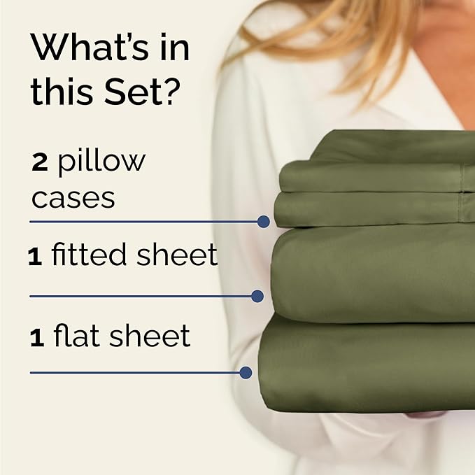 Twin Sheets Set 4 Piece - Includes 2 Pillowcases - Bed Sheets Twin Size - Soft Hotel Luxury Bedding - Cooling, Comfy, Cozy & Breathable - 1 Flat & 1 Fitted & 2 Pillowcases w/ Deep Pockets - Sage Green
