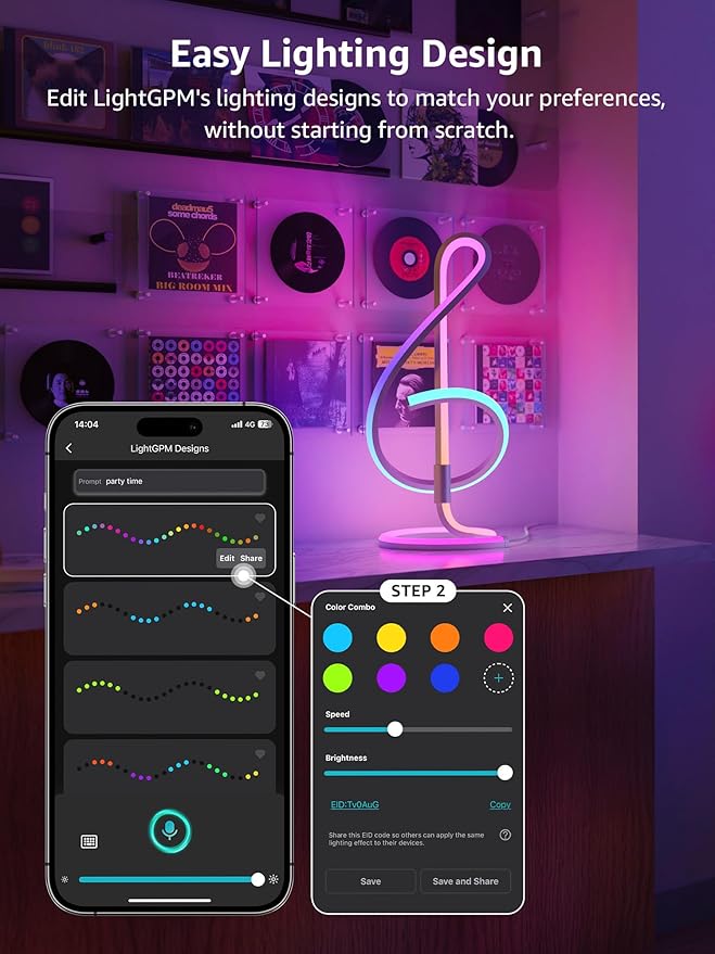 Lepro TB2 AI Smart Table Lamp, RGB+IC Addressable LED Lamps Alexa Google Home Enable, APP Control DIY Color Changing Modern Spiral Lamp, Music Sync, AI Generated Lighting LLM, 2.4 GHz WiFi/Bluetooth