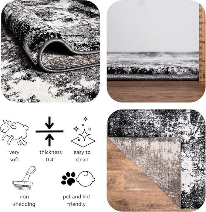 Keen Home Design Area Rugs - 4x6 Non-Shedding, Abstract Rugs for Kitchen, Living Room, Bedroom, Dining Room, Entryway - Size: 4' x 6', Abstract Black