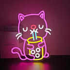 Cat Boba Tea Neon Sign, Neon Signs for Wall Decor Neon LED Signs Room Neon Light Up Signs Home Decor for Bedroom Club Party Bar Shop USB Operated
