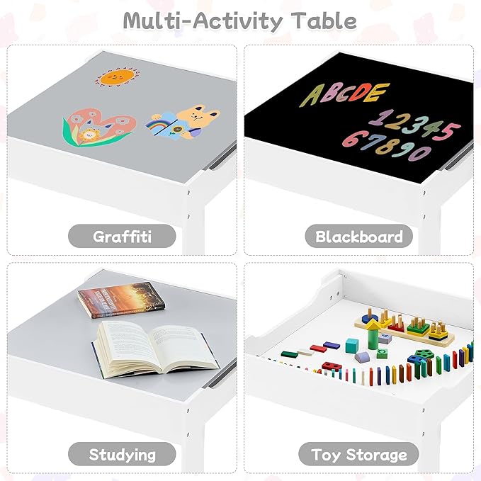 Kids Table and Chair Set, 3 in 1 Wooden Activity Table with Detachable Tabletop, Toddler Table and Chair Set with Storage Drawer, Kids Play Table for Children Art, Craft, Eating, Learning
