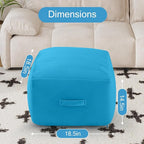 MeMoreCool Square Stuffed Pouf Ottoman Foot Rest, Floor Pouf Foot Stool with Foam Chunk Filling, Soft Stuffed Ottoman Footrest for Living Room, Blue