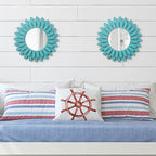 Honiway Beach Wall Decor Mirror 2 Pack 12 inch Wood Coastal Wall Decor Sunburst Boho Home Decor Room Decor for Bedroom Living Room Entryway Cyan