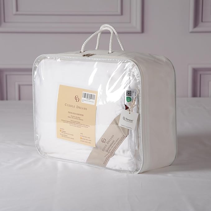 CUDDLE DREAMS Lightweight Silk Filled Comforter for Summer, Detachable Tencel Duvet Cover for Easy Care, Naturally Breathable (White, Twin)
