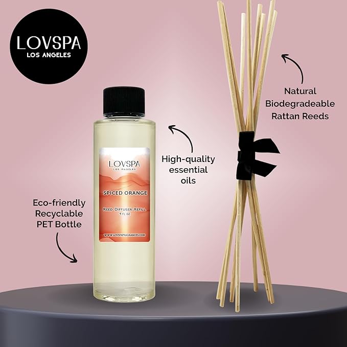 LOVSPA Spiced Orange Diffuser Oil - Holiday Essential Oils for Diffuser Refill & Air Freshener Room Spray - Long-Lasting & Natural Home Fragrance, Scented Oil for Diffusers, USA Made, 4oz