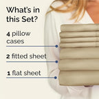 Split King Sheets Set 7 Piece - Includes 4 Pillowcases - Bed Sheets Split King - Soft Hotel Luxury Bedding - Cooling, Comfy and Breathable - 1 Flat & 2 Fitted & 4 Pillowcases w/ Deep Pockets - Beige