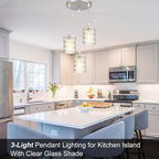 Pendant Lights Kitchen Island Brushed Nickel Pendant Light Kitchen Island Lighting, 3-Light Pendant Light Fixtures with Clear Glass Shades Spiral Iron Cluster Dining Room Light Fixture