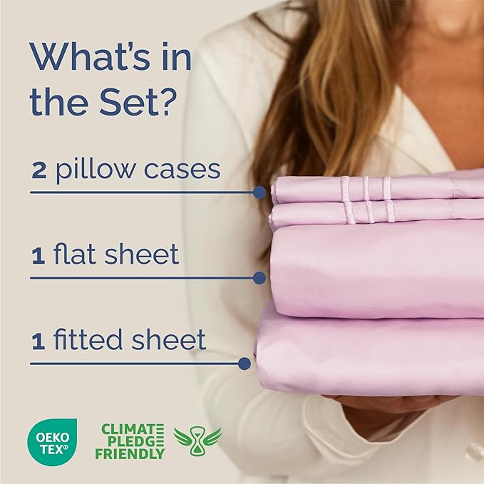 Queen Size 4 Piece Sheet Set - Comfy Breathable & Cooling Bed Sheets Set - Hotel Luxury Bedding for Women, Men, Kids, Teens, Boys & Girls - Deep Pockets, Soft and Wrinkle Free - Oeko-Tex - Light Pink