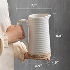 Quoowiit Ceramic Rustic Vase with Handle, White Distressed Decorative Farmhouse Pitcher Vase for Home Decor Living Room Bedroom Kitchen Office Shelf Decor Centerpiece Table Decoration