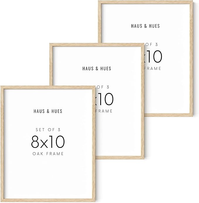 HAUS AND HUES Beige Wood Oak 8x10 Picture Frame, Set of 3 - Modern Wood Wall Art Display - Lightweight 8x10 Frame Set of 3 for Art Prints, Photos, Posters - Ready-to-Hang Vertically & Horizontally