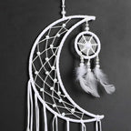 Dremisland Dream catcher New Moon Design Handmade White Feather Wall Hanging Home Decoration Ornament Craft Gift (White Moon)